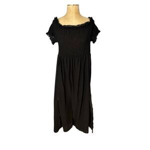 Shein Curve Womens Smocked Bodice Off The Shoulder Maxi Dress Black 1XL NWOT